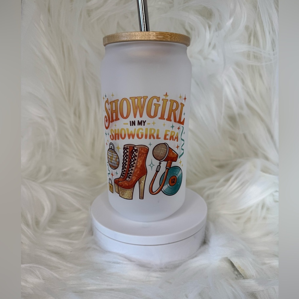 18oz Frosted Glass Tumbler with Showgirl Design